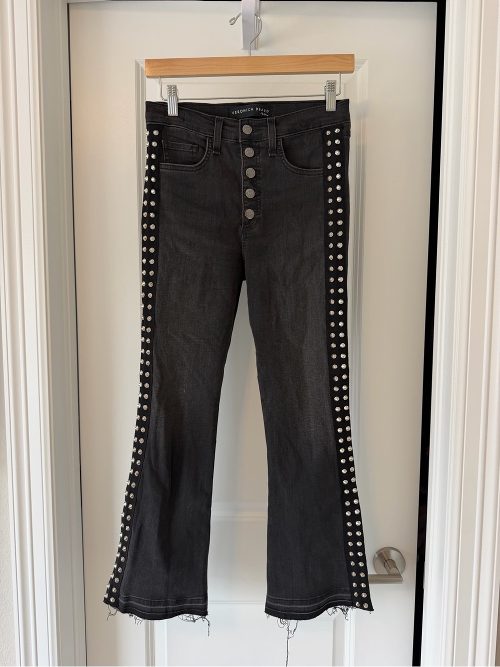 Veronica Beard Black Studded Wide-Leg Jeans - Picture 1 of 5